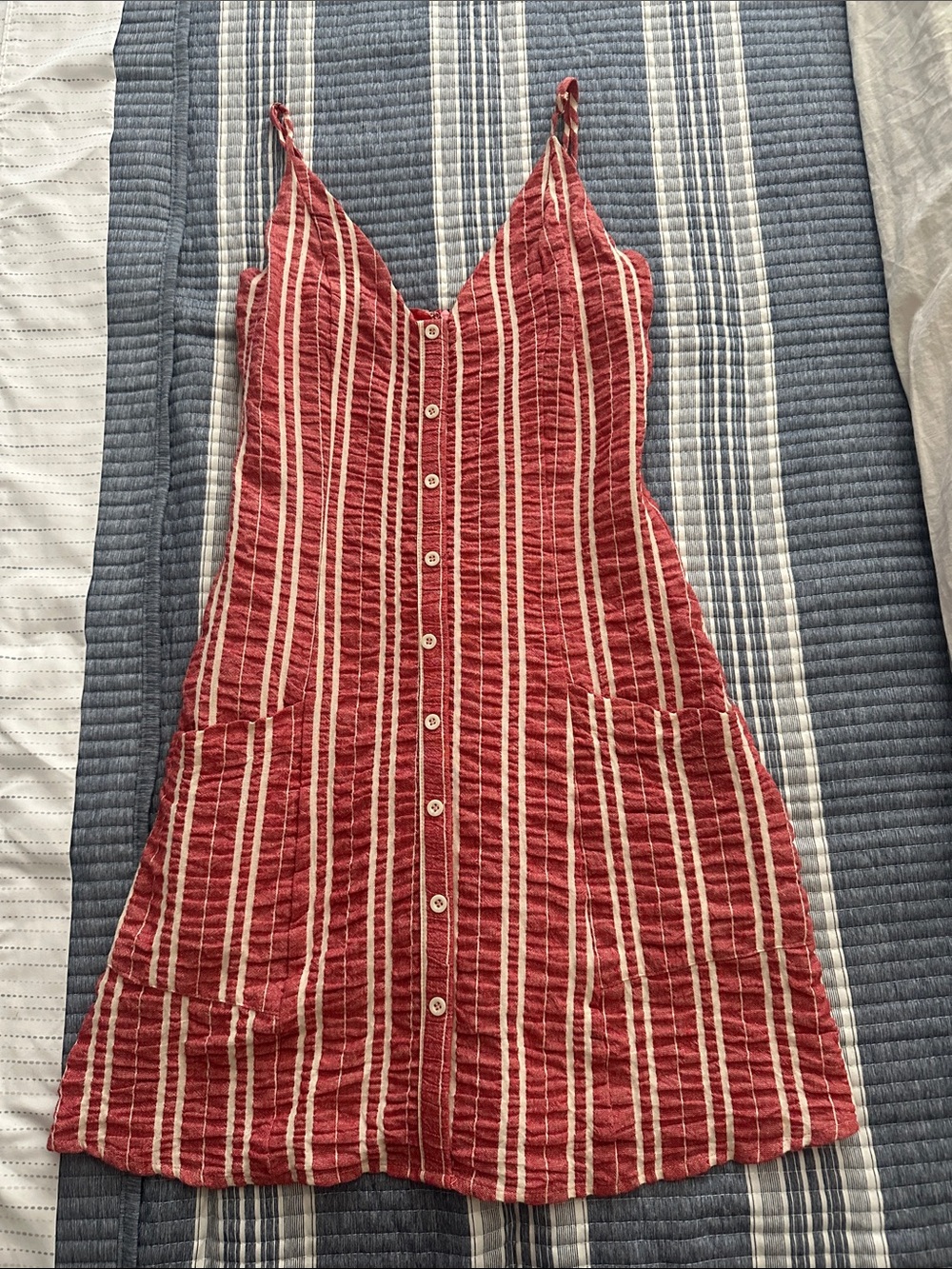 Lost + Wander Red and White Striped Button-Front Sundress